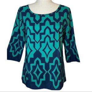 Moonlight by Y&S Fashion Navy Teal 3/4 Sleeve Split Back Tunic Size Small